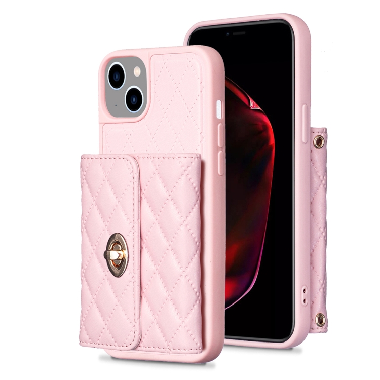 

For iPhone 15 Horizontal Wallet Rhombic Leather Phone Case(Pink)
