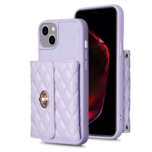 

For iPhone 15 Horizontal Wallet Rhombic Leather Phone Case(Purple)