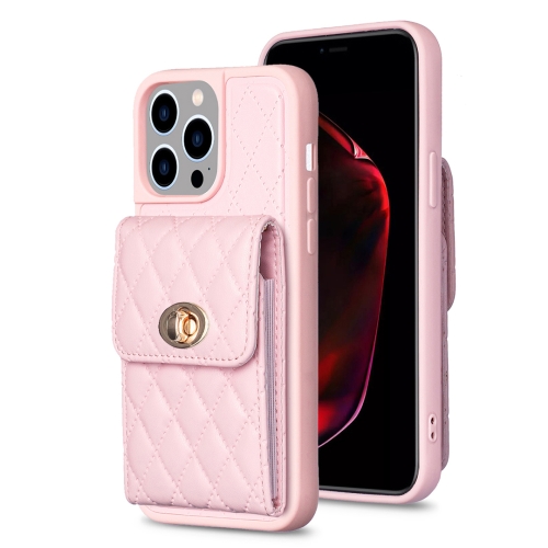 

For iPhone 15 Pro Max Vertical Wallet Rhombic Leather Phone Case(Pink)