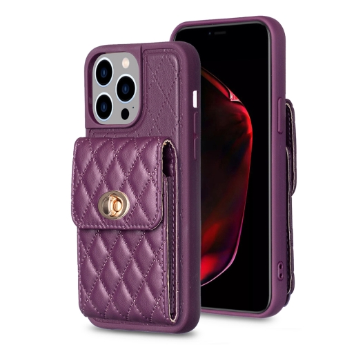 

For iPhone 15 Pro Vertical Wallet Rhombic Leather Phone Case(Dark Purple)