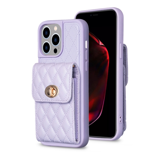 

For iPhone 15 Pro Vertical Wallet Rhombic Leather Phone Case(Purple)