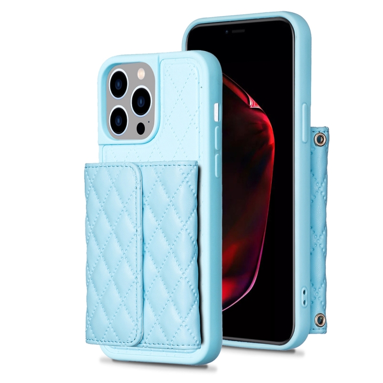 

For iPhone 15 Pro Horizontal Wallet Rhombic Leather Phone Case(Blue)