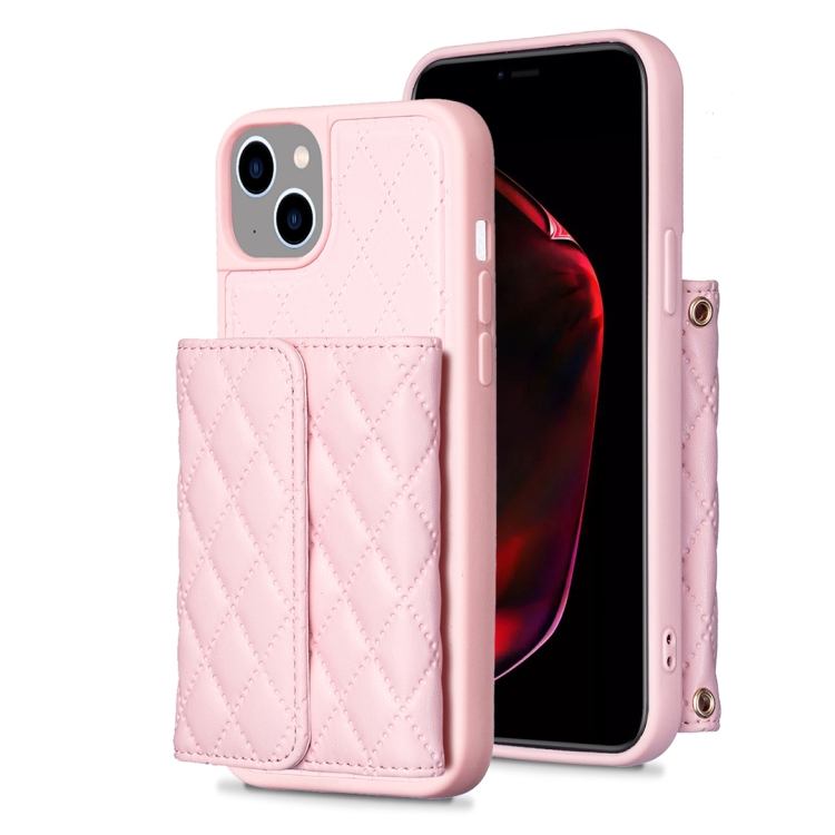 

For iPhone 15 Plus Horizontal Wallet Rhombic Leather Phone Case(Pink)