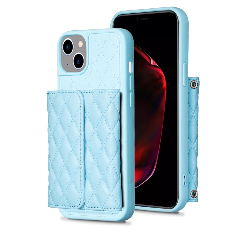 

For iPhone 15 Plus Horizontal Wallet Rhombic Leather Phone Case(Blue)