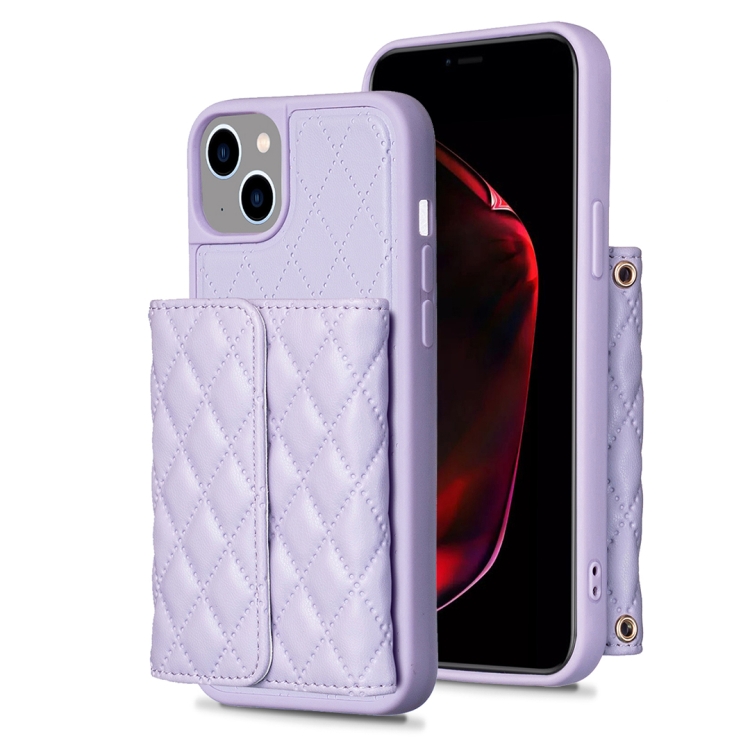 

For iPhone 15 Horizontal Wallet Rhombic Leather Phone Case(Purple)