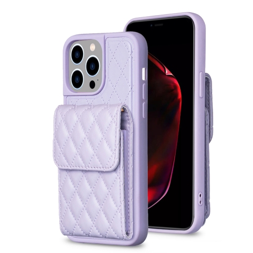 

For iPhone 15 Pro Vertical Wallet Rhombic Leather Phone Case(Purple)