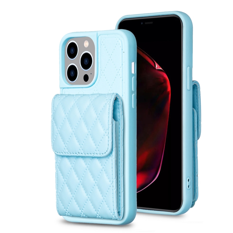 

For iPhone 15 Pro Vertical Wallet Rhombic Leather Phone Case(Blue)