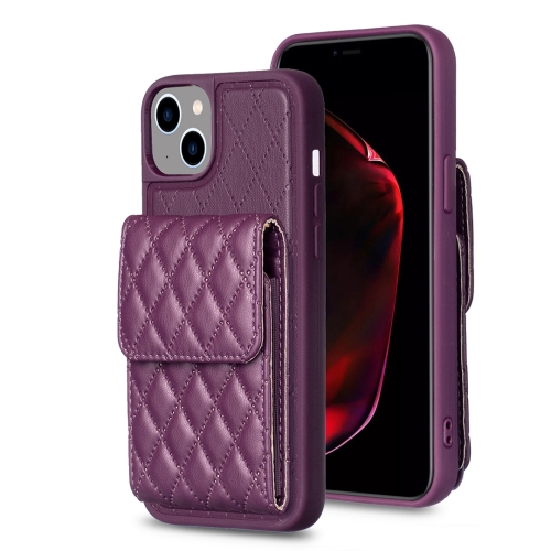 

For iPhone 15 Plus Vertical Wallet Rhombic Leather Phone Case(Dark Purple)