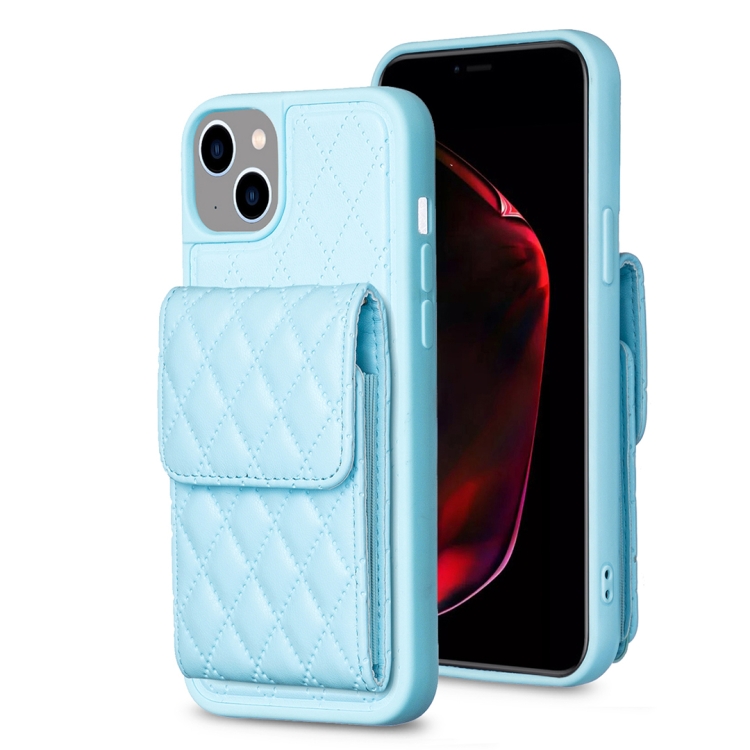 

For iPhone 15 Plus Vertical Wallet Rhombic Leather Phone Case(Blue)