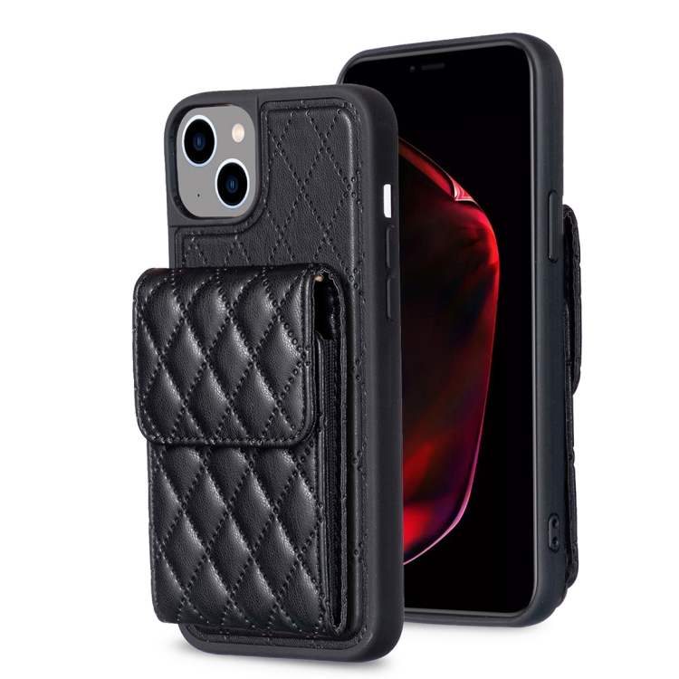 

For iPhone 15 Vertical Wallet Rhombic Leather Phone Case(Black)