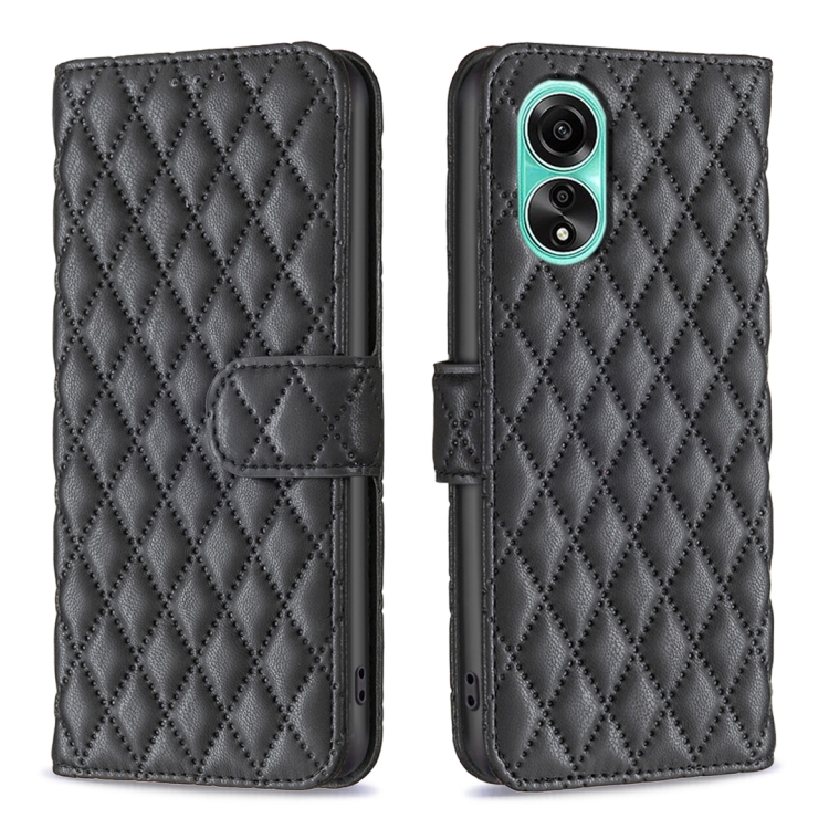 

For OPPO A78 4G Diamond Lattice Wallet Flip Leather Phone Case(Black)