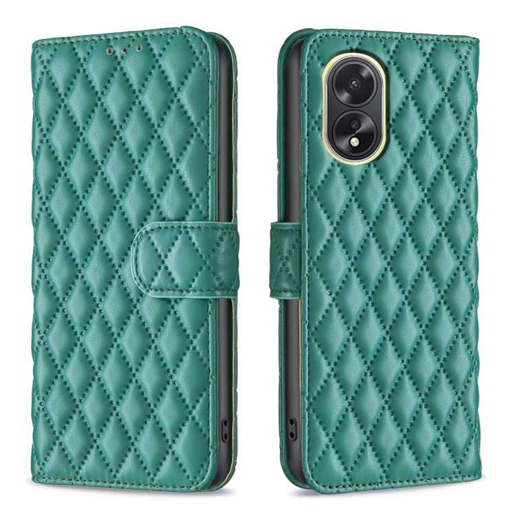 

For OPPO A38 4G Diamond Lattice Wallet Flip Leather Phone Case(Green)