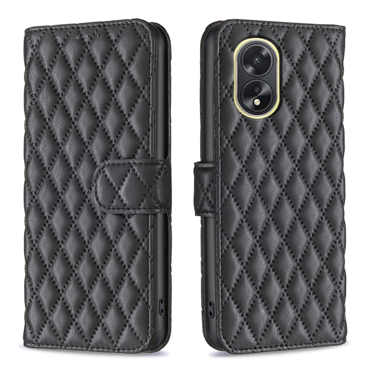 

For OPPO A38 4G Diamond Lattice Wallet Flip Leather Phone Case(Black)