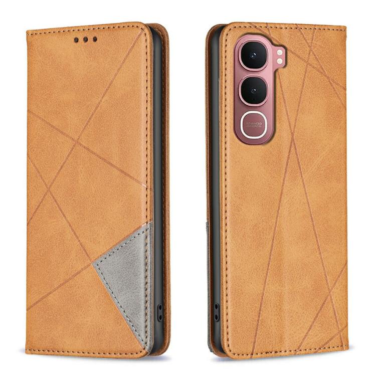 

For vivo Y31 5G 2025 Rhombus Texture Magnetic Leather Phone Case(Yellow)