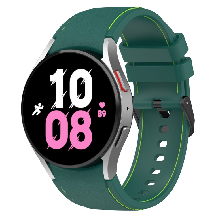 

For Samsung Galaxy Watch 6 / 6 Classic Leather Black Buckle Silicone Watch Band, Size:L Size(Dark Green)
