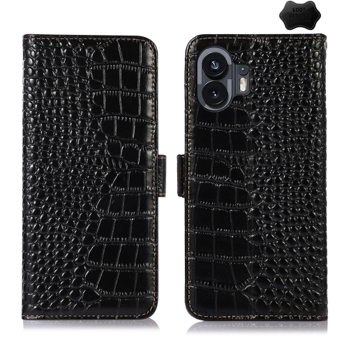 

For Nothing Phone 2 Crocodile Top Layer Cowhide Leather Phone Case(Black)