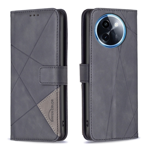 

For vivo Y200i 5G / Y38 5G Magnetic Buckle Rhombus Texture Leather Phone Case(Black)