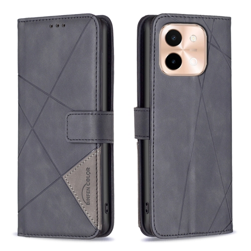 

For vivo Y28 4G Magnetic Buckle Rhombus Texture Leather Phone Case(Black)