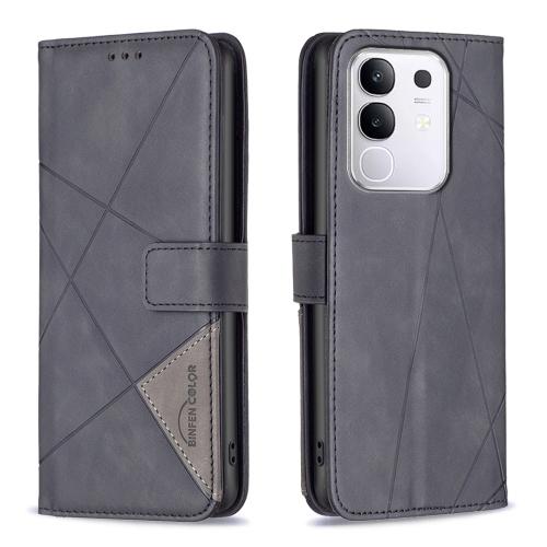 

For vivo Y29 4G Magnetic Buckle Rhombus Texture Leather Phone Case(Black)