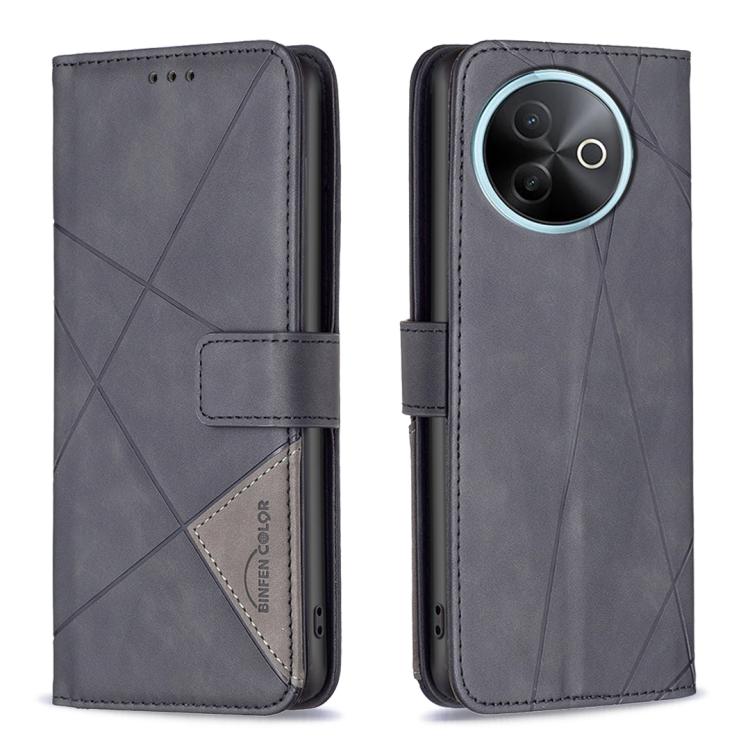 

For vivo Y39 5G Magnetic Buckle Rhombus Texture Leather Phone Case(Black)