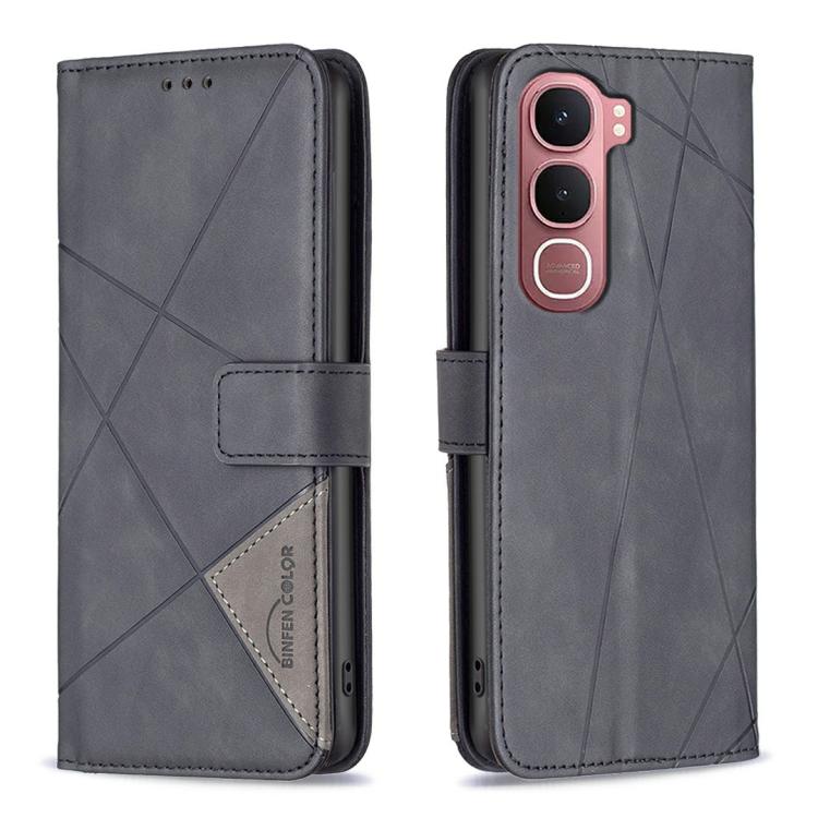 

For vivo Y31 5G 2025 Magnetic Buckle Rhombus Texture Leather Phone Case(Black)