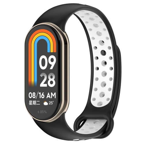 

For Xiaomi Mi Band 8 Two Color Nail Buckle Silicone Watch Band(Black White)