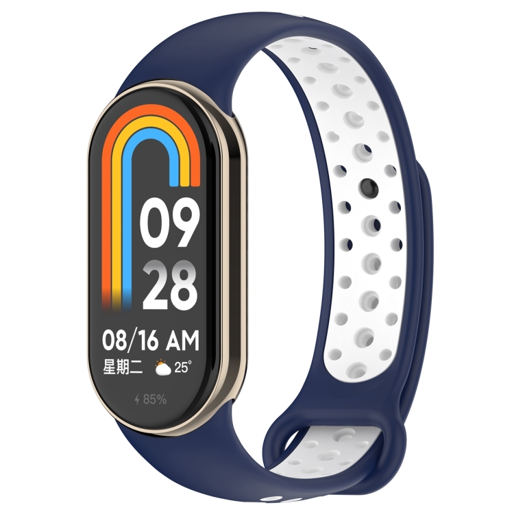 

For Xiaomi Mi Band 8 Two Color Nail Buckle Silicone Watch Band(Midnight Blue White)