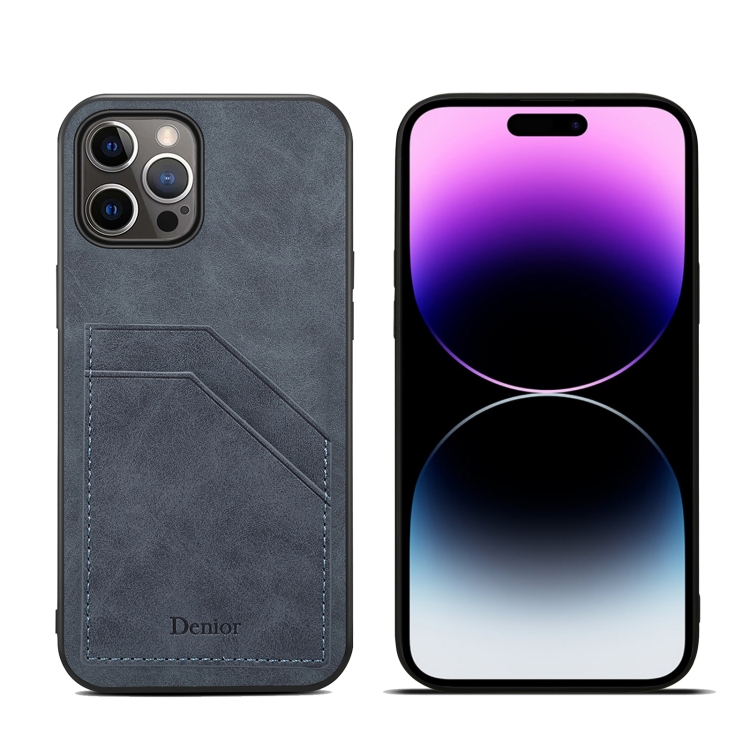 

For iPhone 15 Pro Max Denior PU Dual Card Slot Back Cover Phone Case(Grey)