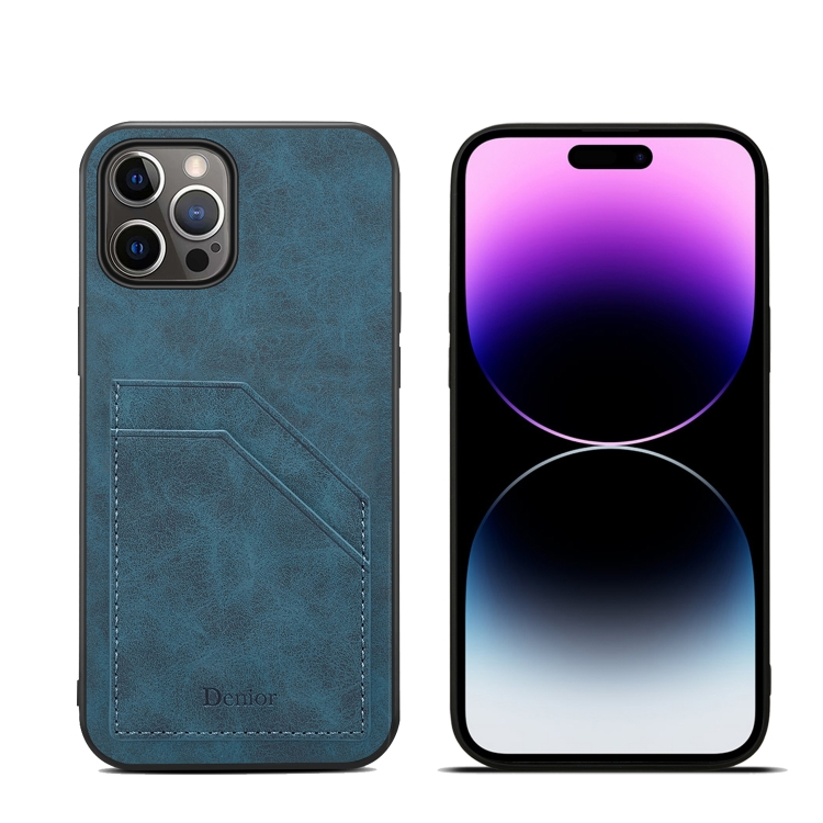 

For iPhone 15 Pro Denior PU Dual Card Slot Back Cover Phone Case(Blue)