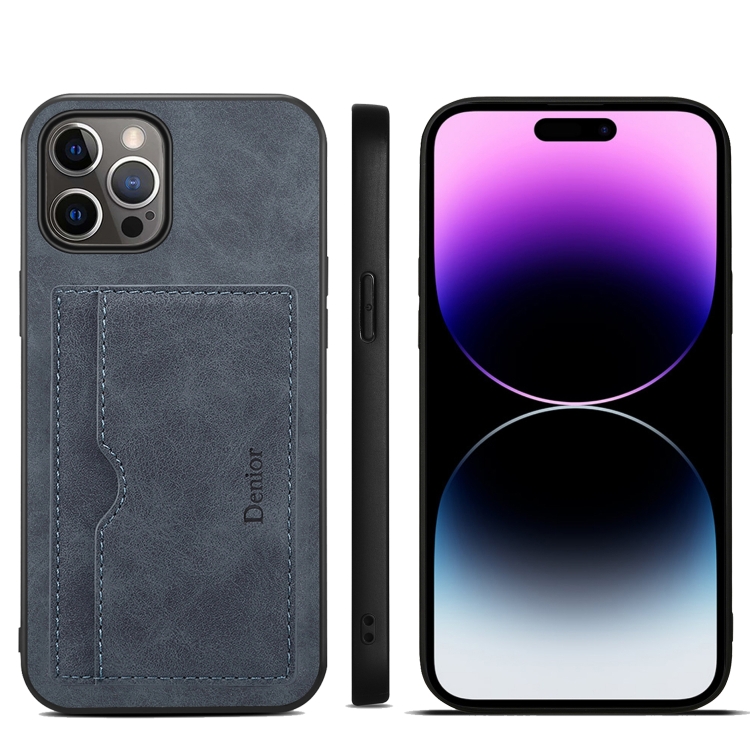 

For iPhone 15 Pro Denior PU Single Card Slot Holder Phone Case(Grey)