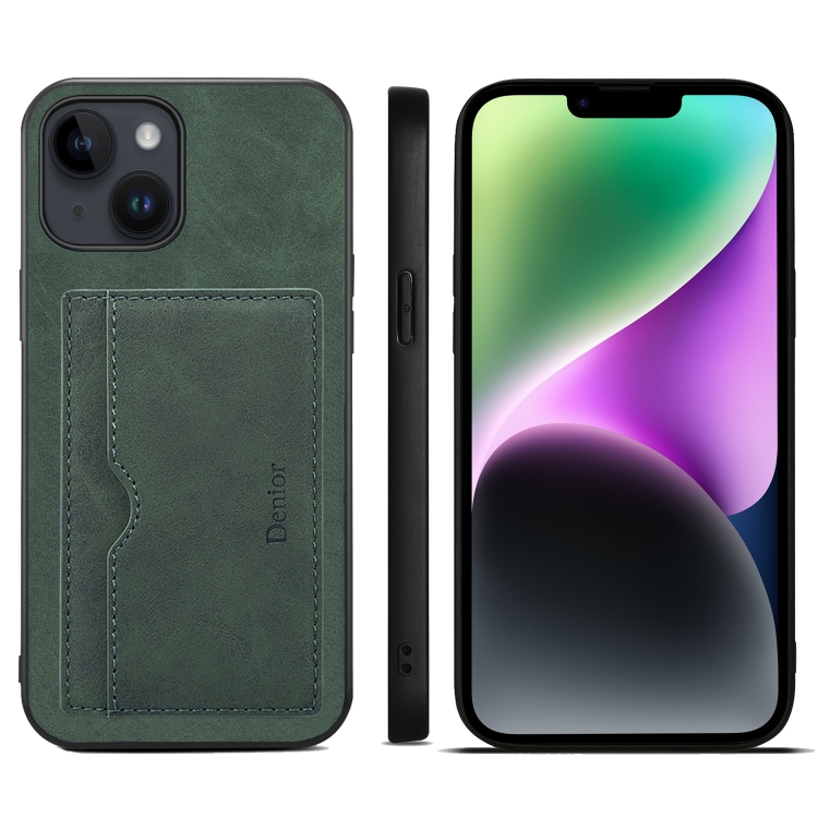 

For iPhone 15 Plus Denior PU Single Card Slot Holder Phone Case(Green)