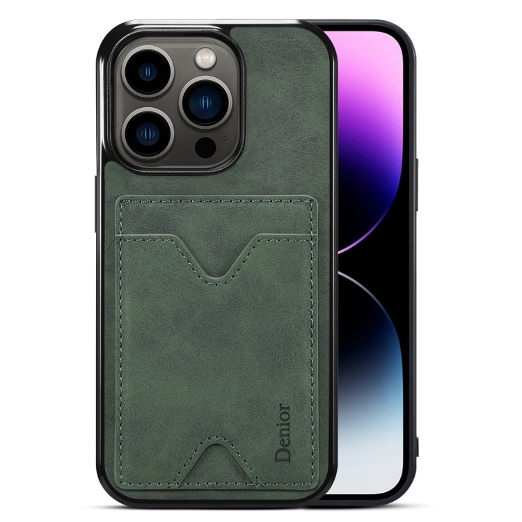 

For iPhone 15 Pro Max Denior PU Back Cover Card Slot Holder Phone Case(Green)