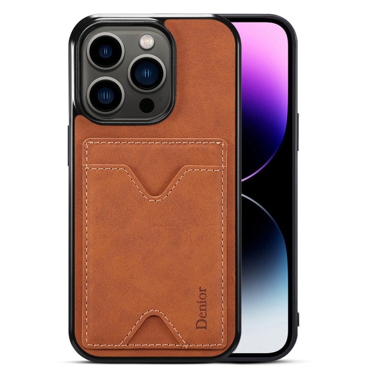 

For iPhone 15 Pro Denior PU Back Cover Card Slot Holder Phone Case(Brown)