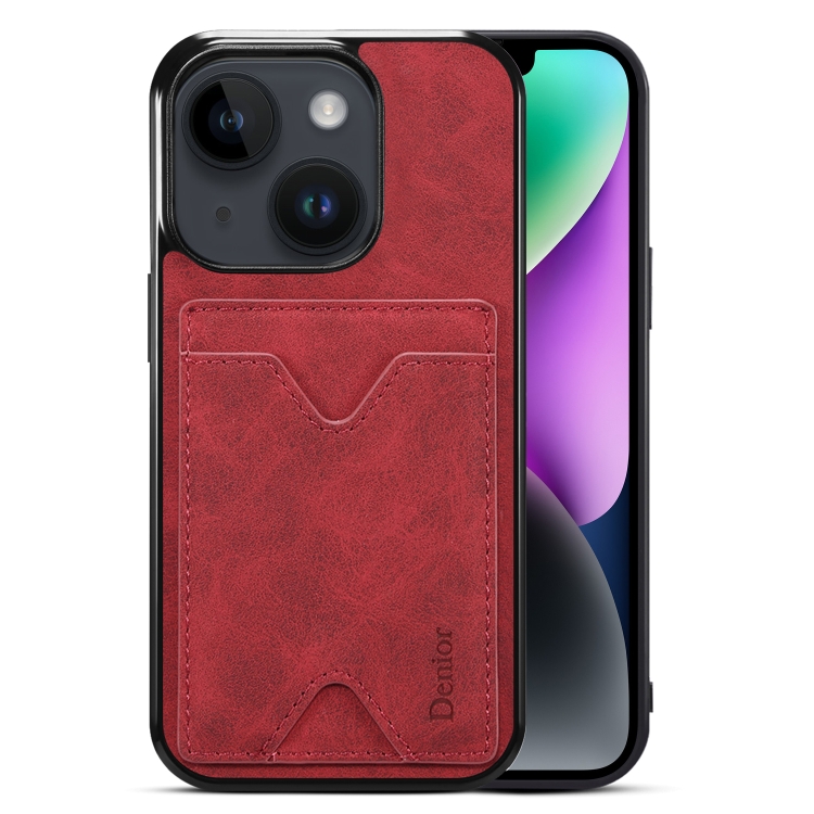 

For iPhone 15 Plus Denior PU Back Cover Card Slot Holder Phone Case(Red)