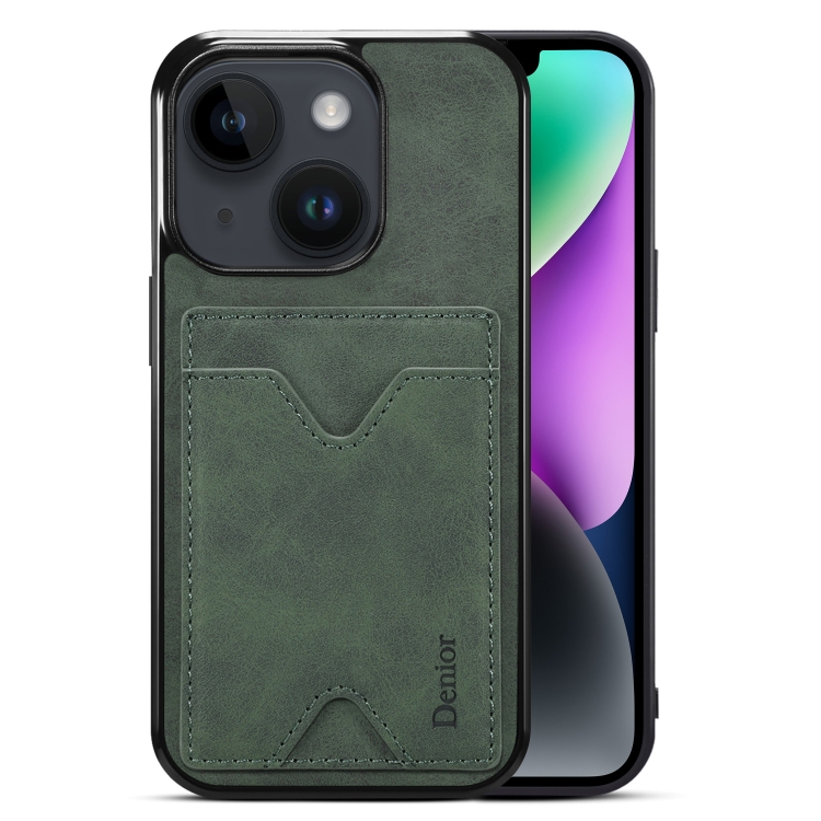 

For iPhone 15 Plus Denior PU Back Cover Card Slot Holder Phone Case(Green)