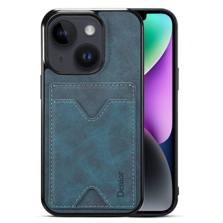 

For iPhone 15 Plus Denior PU Back Cover Card Slot Holder Phone Case(Blue)