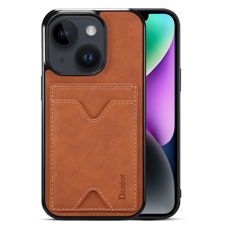 

For iPhone 15 Denior PU Back Cover Card Slot Holder Phone Case(Brown)