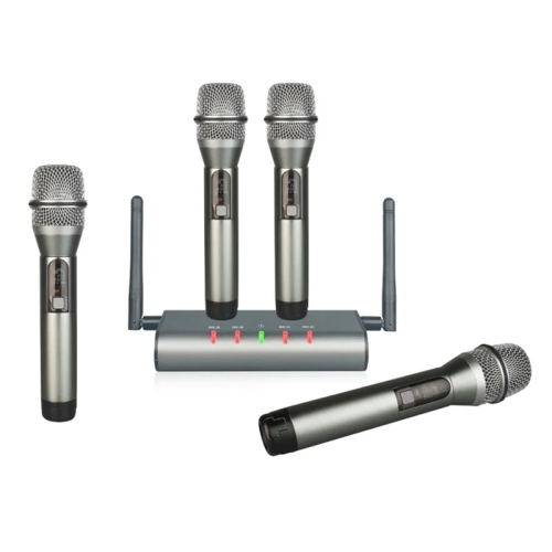 XTUGA UF4600 - Sistema de micrófono inalámbrico UHF de 4 canales, micrófono  inalámbrico con 4 micrófonos de mano, mini receptor de metal, construcción