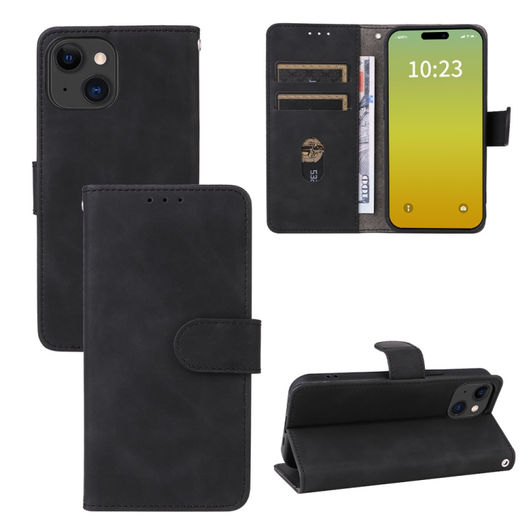

For iPhone 15 Plus Skin Feel Magnetic Flip Leather Phone Case(Black)