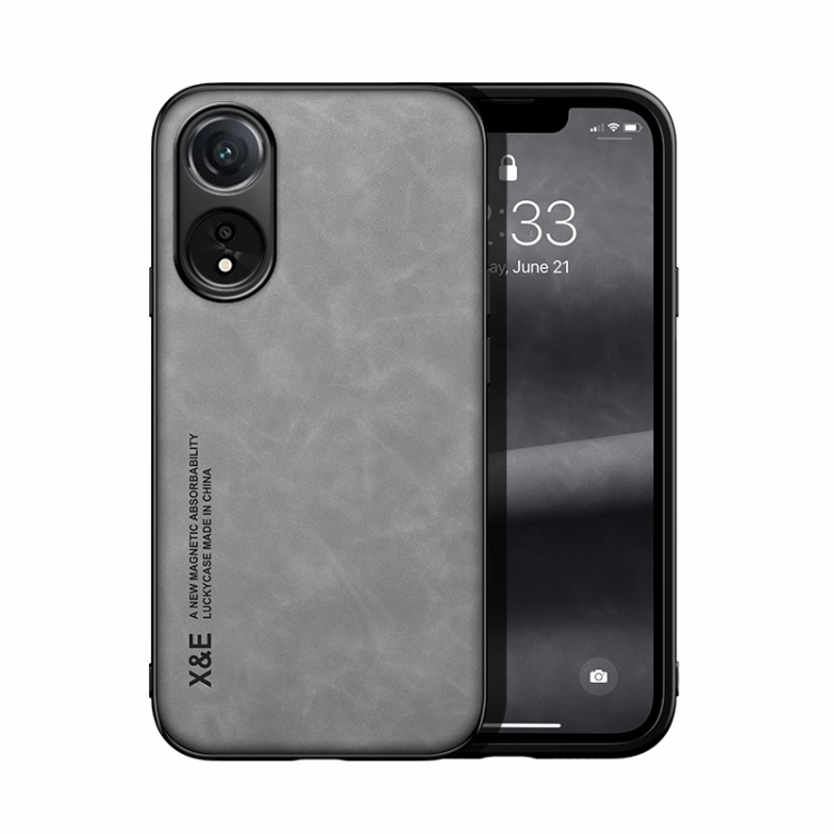 

For OPPO A78 4G Skin Feel Magnetic Leather Back Phone Case(Light Grey)