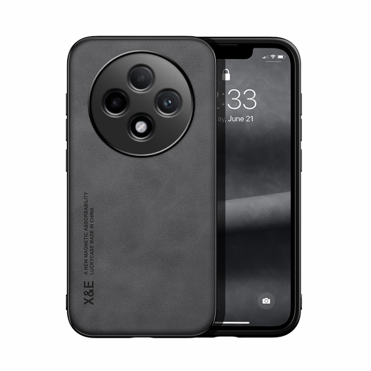 

For OPPO Reno12 F 5G Skin Feel Magnetic Leather Back Phone Case(Dark Grey)
