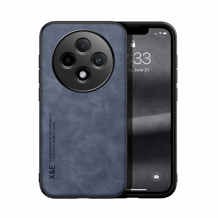 

For OPPO Reno12 F 5G Skin Feel Magnetic Leather Back Phone Case(Blue)
