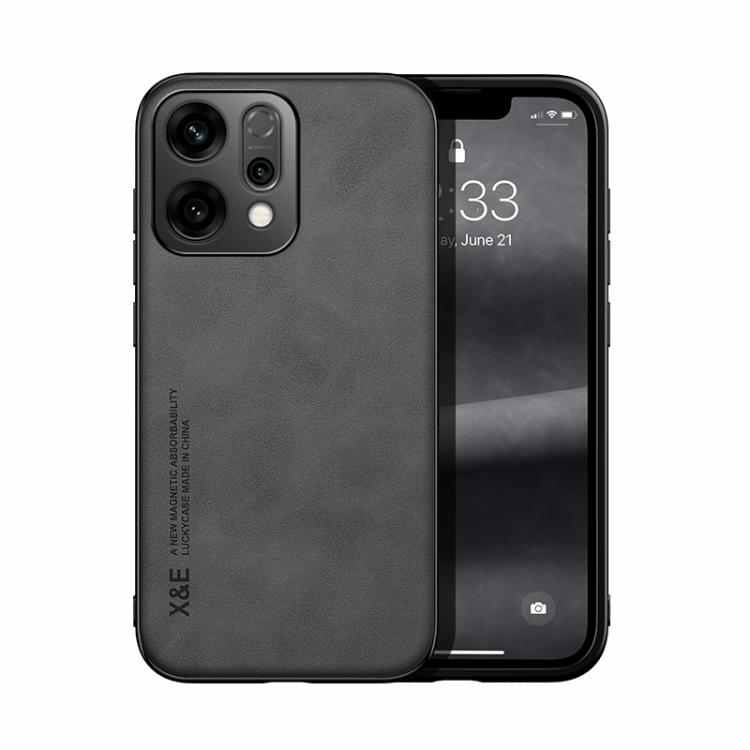 

For OPPO Reno14 Global Skin Feel Magnetic Leather Back Phone Case(Dark Grey)