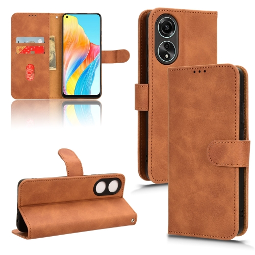 

For OPPO A58 4G Skin Feel Magnetic Flip Leather Phone Case(Brown)