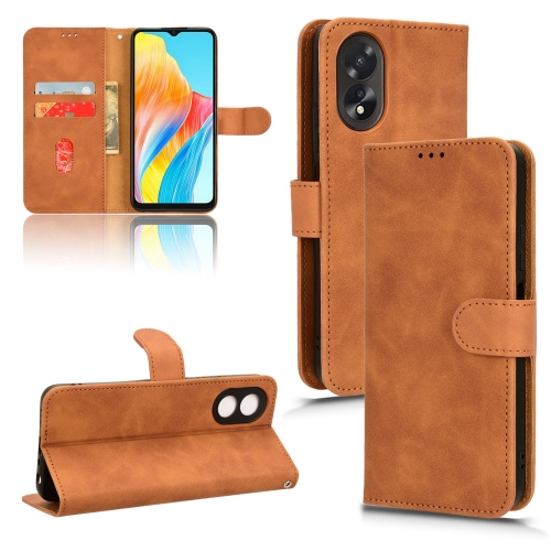 

For OPPO A38 / A18 Skin Feel Magnetic Flip Leather Phone Case(Brown)