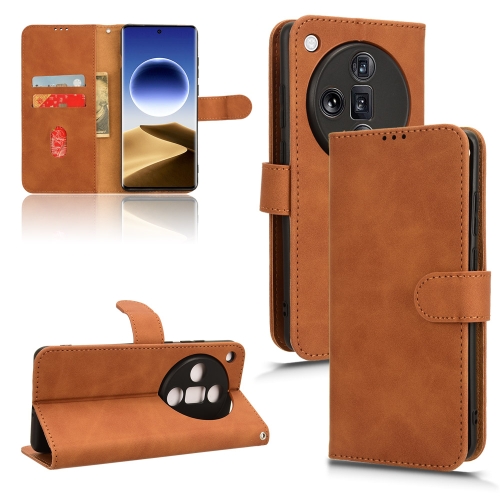 

For OPPO Find X7 Ultra Skin Feel Magnetic Flip Leather Phone Case(Brown)