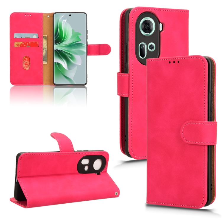 

For OPPO Reno11 5G Global Skin Feel Magnetic Flip Leather Phone Case(Rose Red)