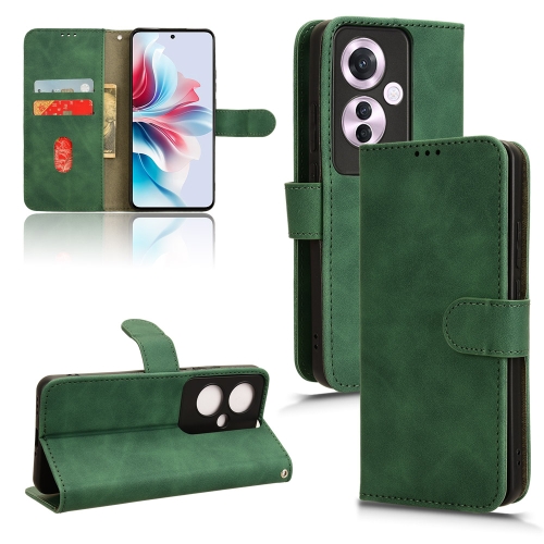 

For OPPO Reno11 F Skin Feel Magnetic Flip Leather Phone Case(Green)