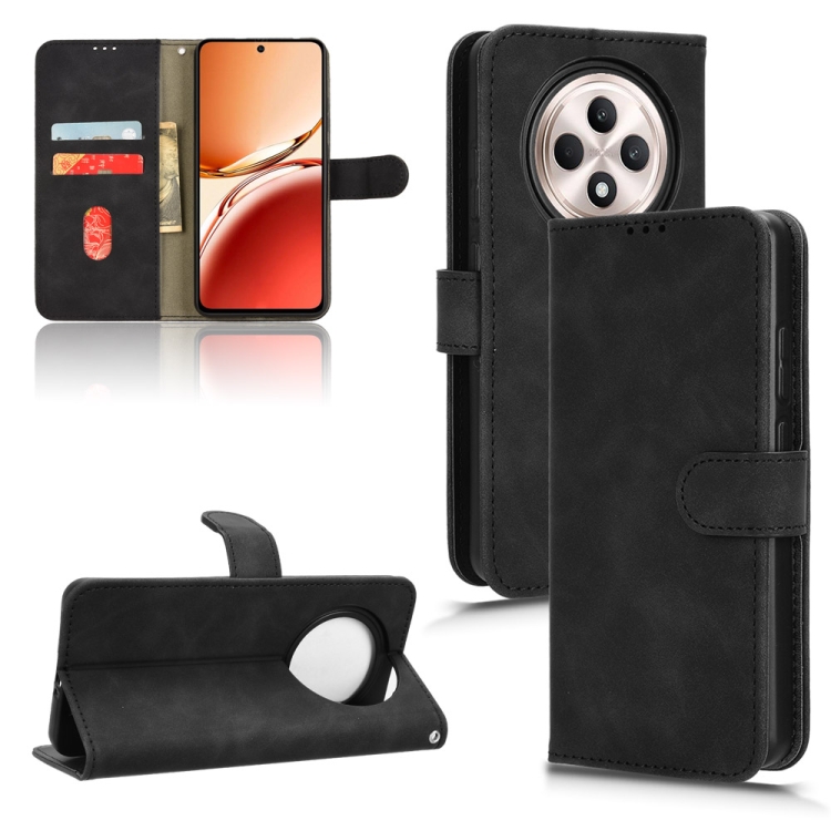 

For OPPO Reno12 F 5G Skin Feel Magnetic Flip Leather Phone Case(Black)
