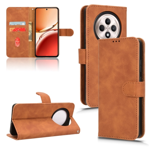 

For OPPO Reno12 F 5G Skin Feel Magnetic Flip Leather Phone Case(Brown)